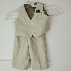 Kids Baby Boy 6-9M‎ Formal Dress Up Party Tan Striped Pants and Vest